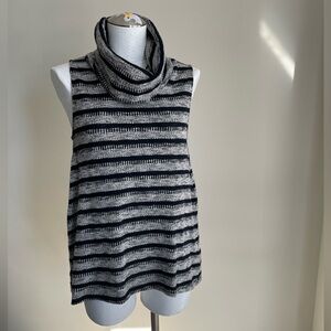 (M) Made in USA Dolan Black and Gray Striped Cowl Neck Sweater